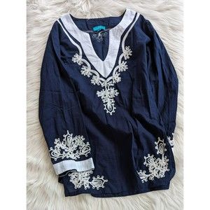 Southern Frock Cotton Deep Blue Embroidered Tunic Size Extra Small (XS)